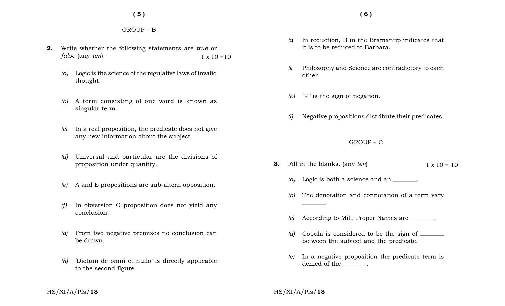 Meghalaya Board (MBOSE) Class 11 Philosophy 2018 Question Paper - Page 3