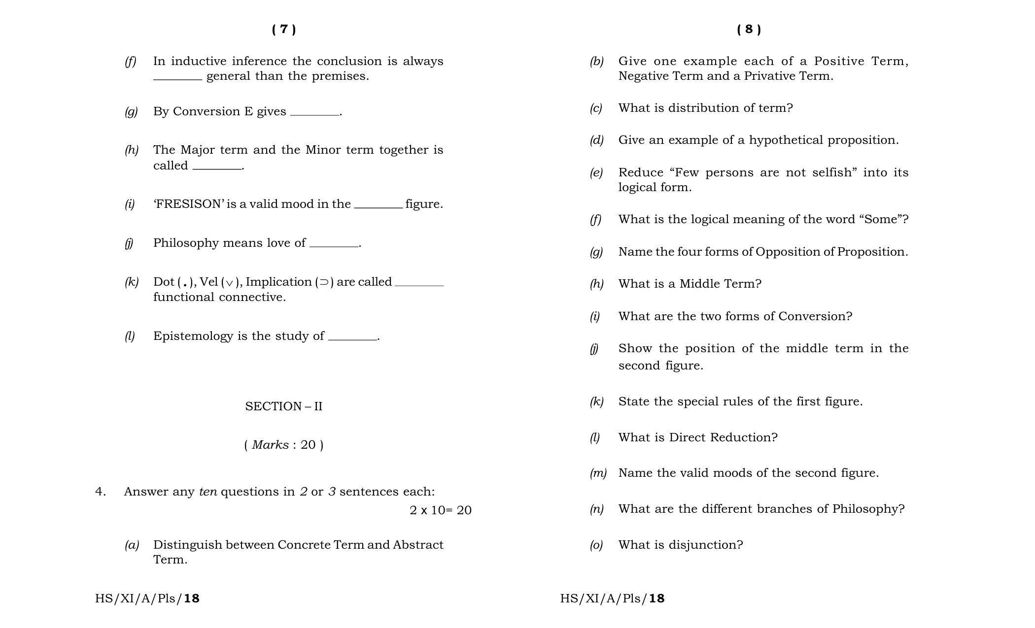 Meghalaya Board (MBOSE) Class 11 Philosophy 2018 Question Paper - Page 4