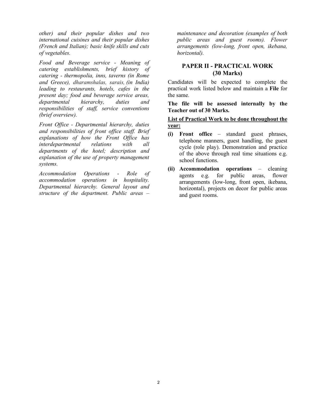 ISC Class XI & XII Hospitality Management 2025 Syllabus - Page 2
