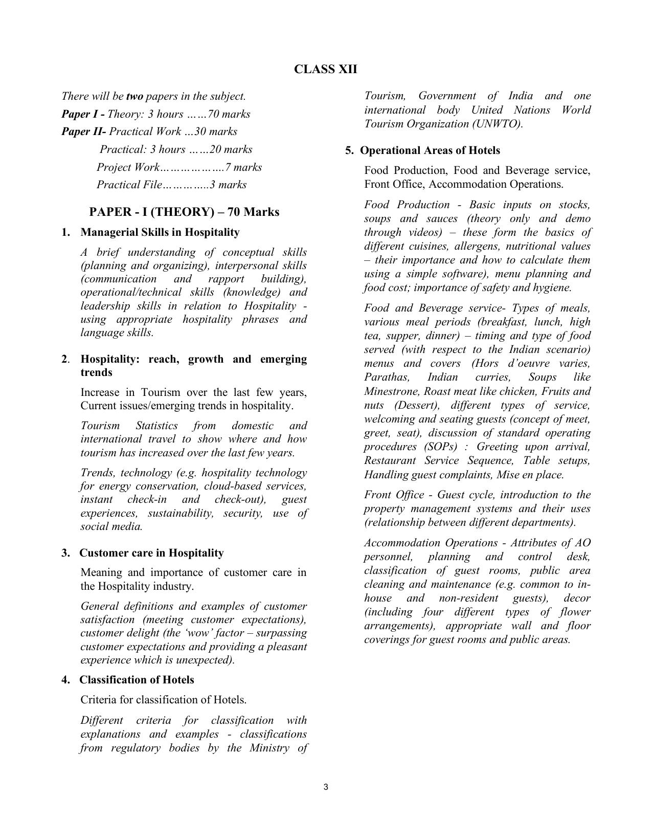 ISC Class XI & XII Hospitality Management 2025 Syllabus - Page 3