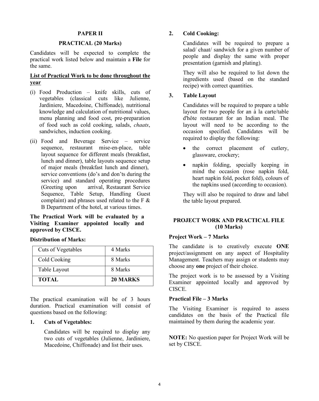 ISC Class XI & XII Hospitality Management 2025 Syllabus - Page 4
