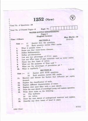 AP Inter 2nd Year Vocational Question Paper March - 2020 -  Water Supply Engineering-I