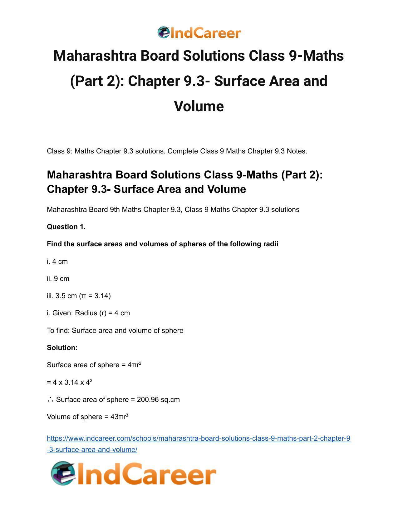 Maharashtra Board Solutions Class 9-Maths (Part 2): Chapter 9.3- Surface Area and Volume - Page 2