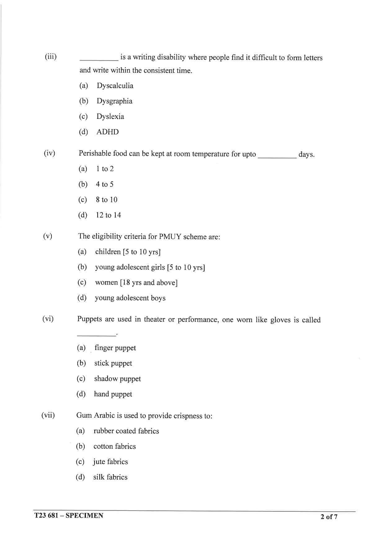 ICSE Class 10 Home Science Sample Paper 2023 - Page 2