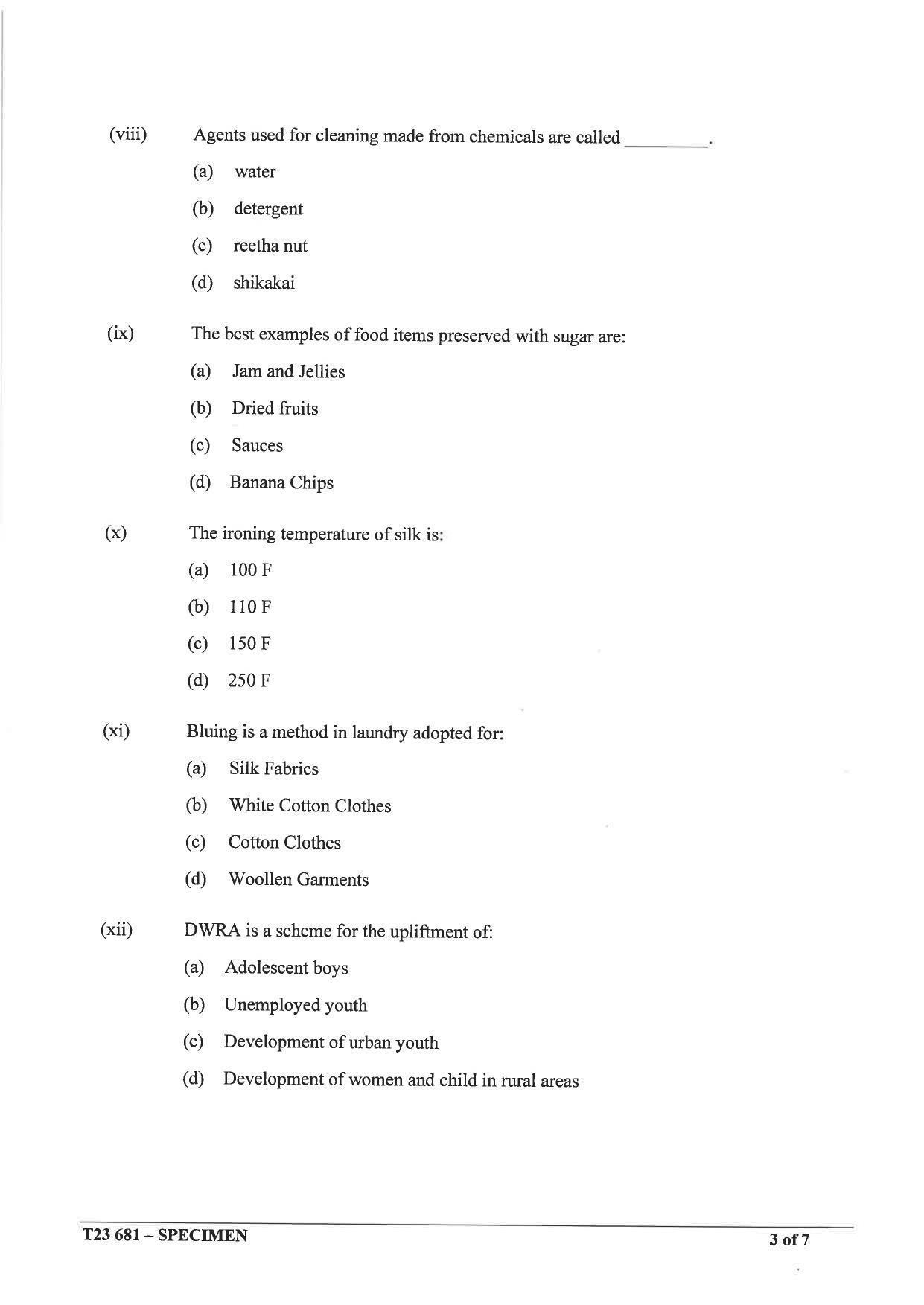 ICSE Class 10 Home Science Sample Paper 2023 - Page 3
