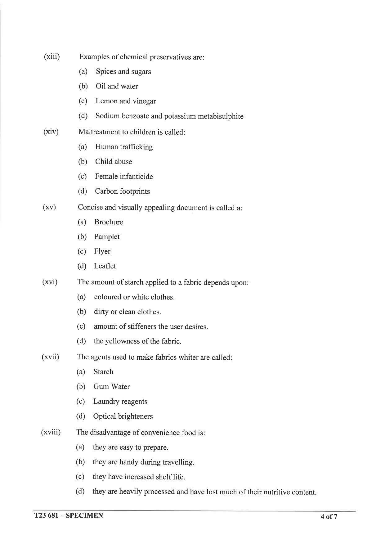 ICSE Class 10 Home Science Sample Paper 2023 - Page 4