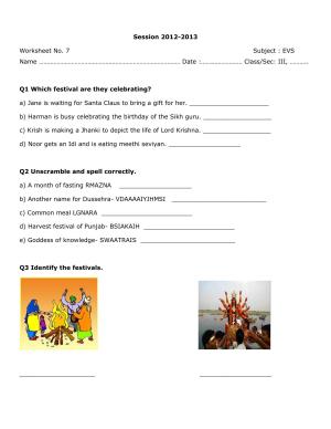 Worksheet for Class 3 EVS Assignment 9