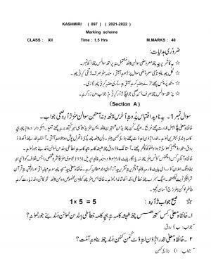 CBSE Class 12th Kashmiri Sample Question Paper Answer Key 2021-22