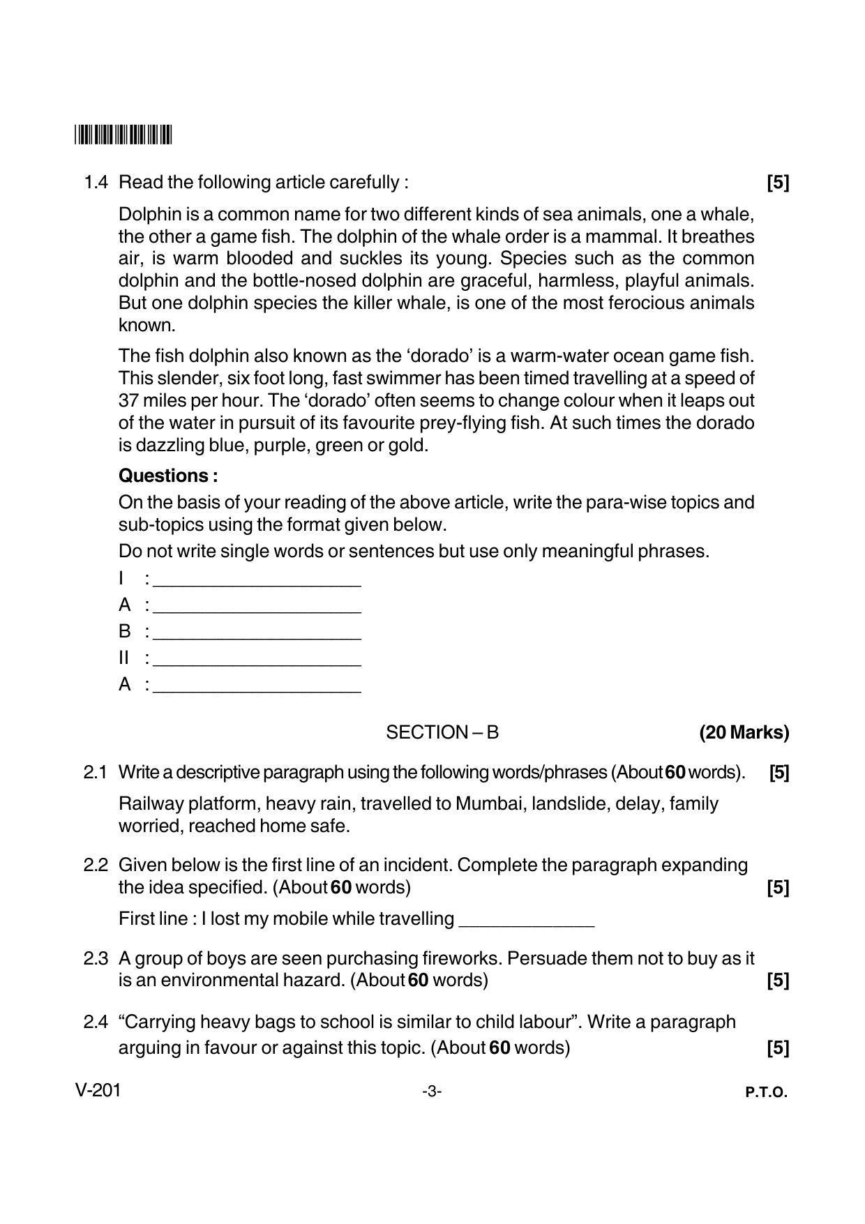 Goa Board Class 12 English Communication Skills  Voc 201 (June 2018) Question Paper - Page 3