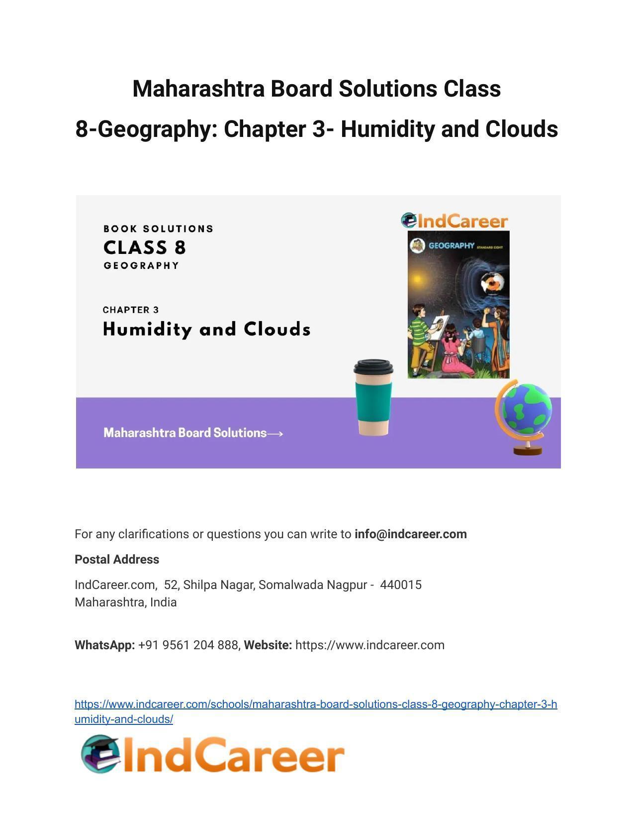 Maharashtra Board Solutions Class 8-Geography: Chapter 3- Humidity and Clouds - Page 1