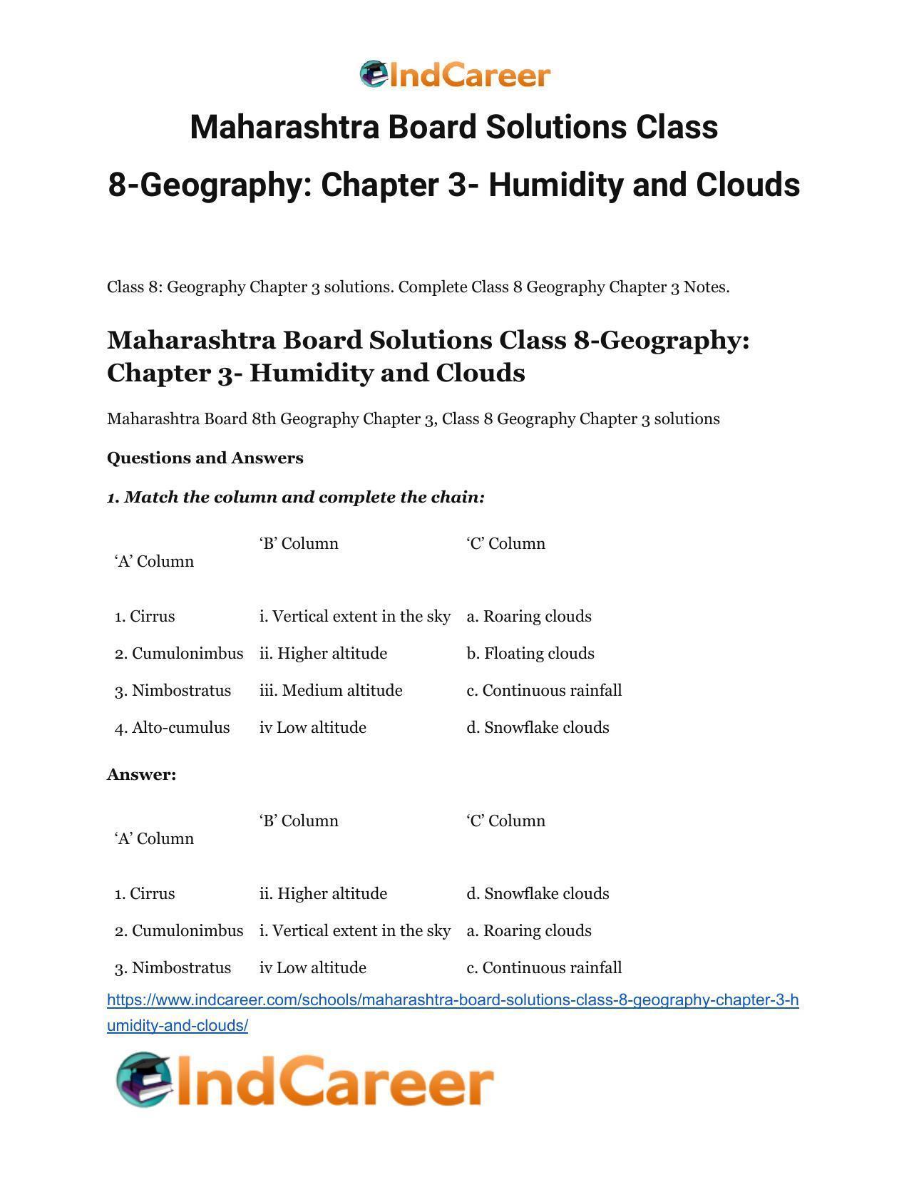 Maharashtra Board Solutions Class 8-Geography: Chapter 3- Humidity and Clouds - Page 2