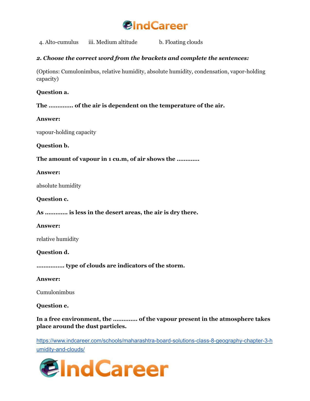 Maharashtra Board Solutions Class 8-Geography: Chapter 3- Humidity and Clouds - Page 3