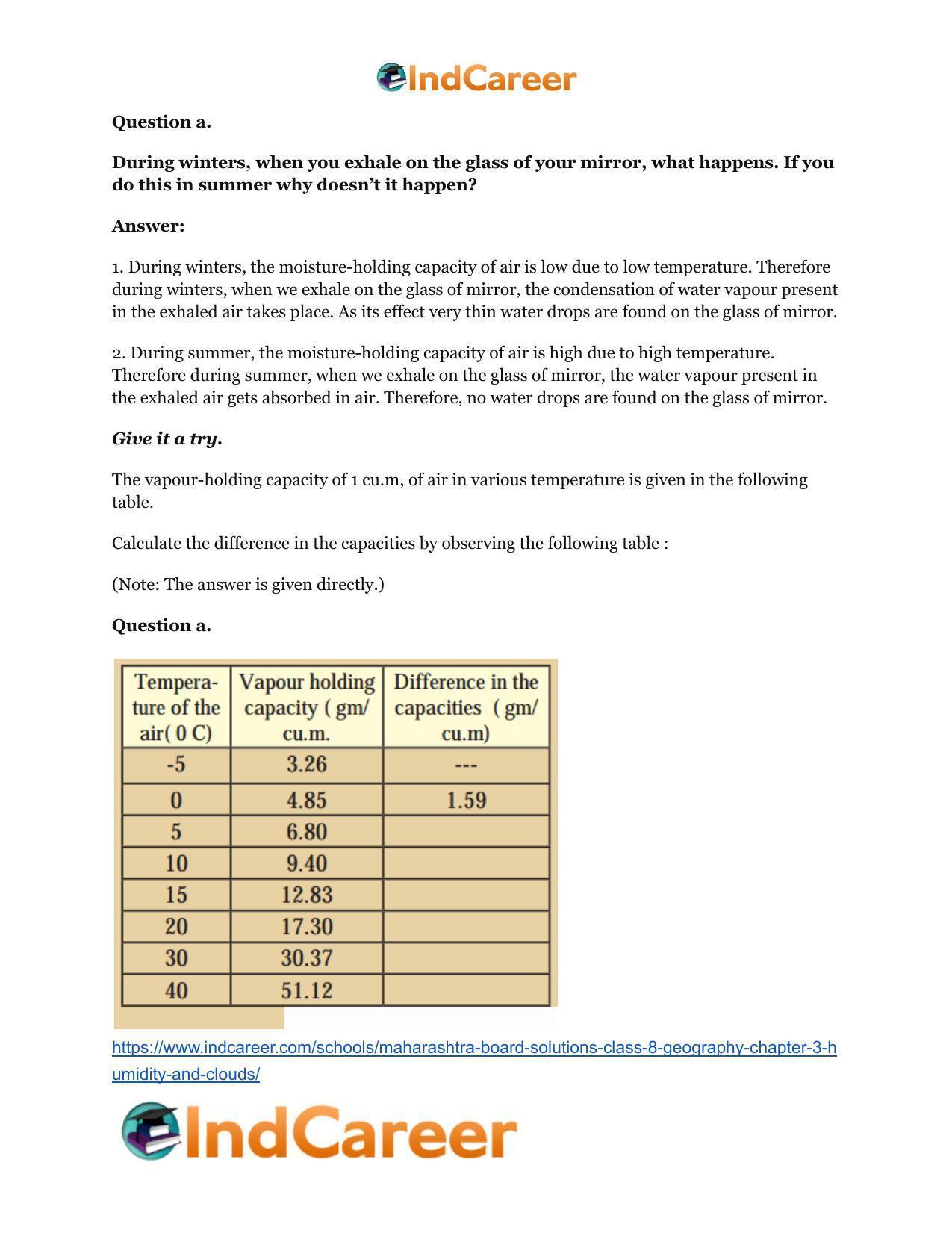 Maharashtra Board Solutions Class 8-Geography: Chapter 3- Humidity and Clouds - Page 18