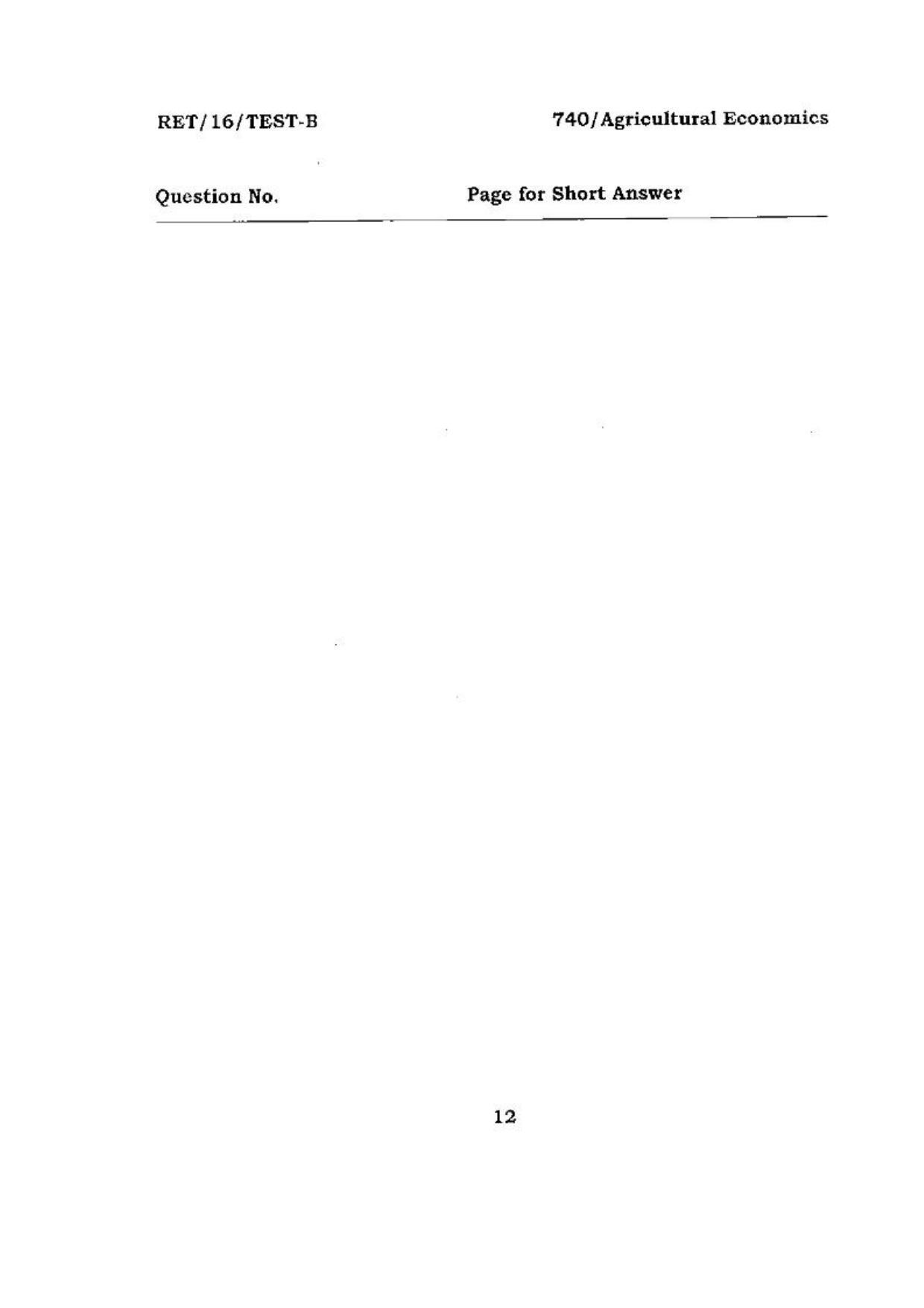 BHU RET (Agriculture) Agricultural Economics 2016 Question Paper - Page 12
