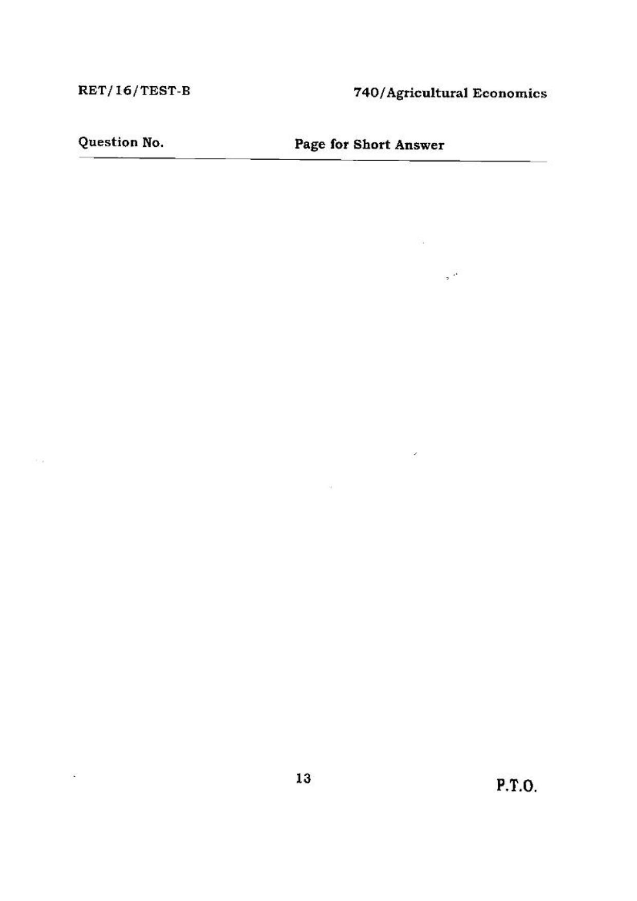 BHU RET (Agriculture) Agricultural Economics 2016 Question Paper - Page 13