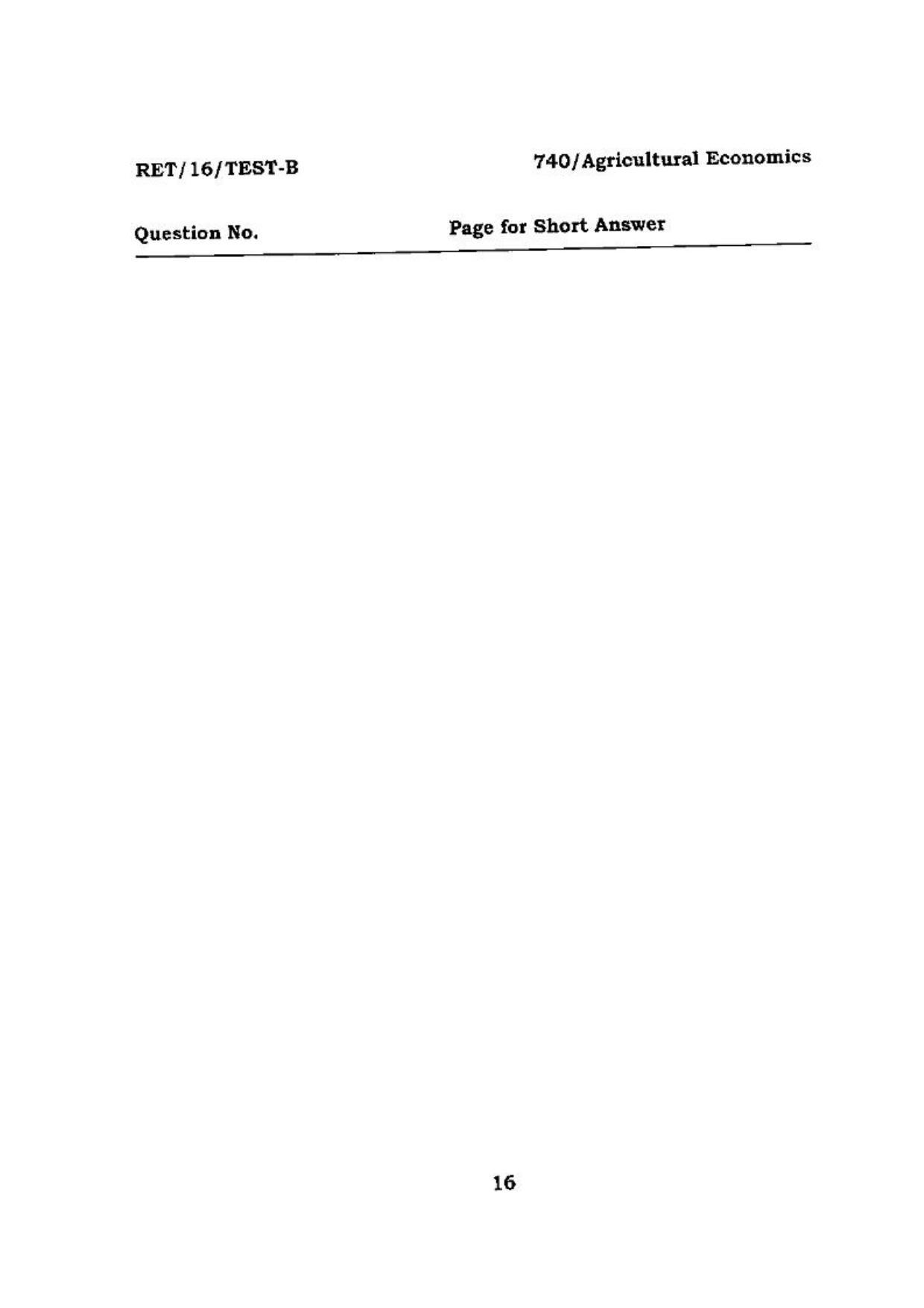 BHU RET (Agriculture) Agricultural Economics 2016 Question Paper - Page 16