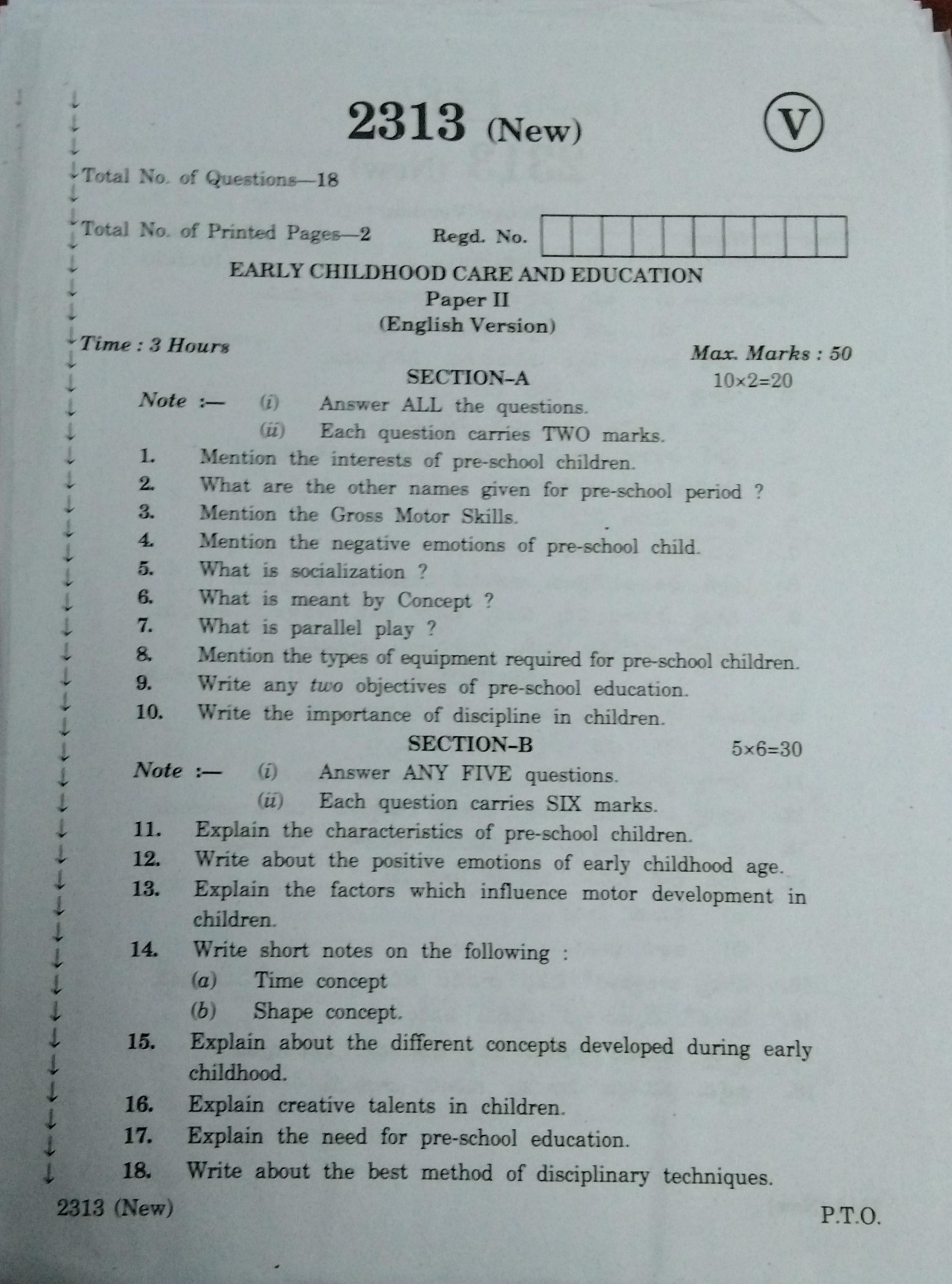 AP Inter 2nd Year Early Childhood Care Education-II (new) March-2020-Vocational Question Pape - Page 1