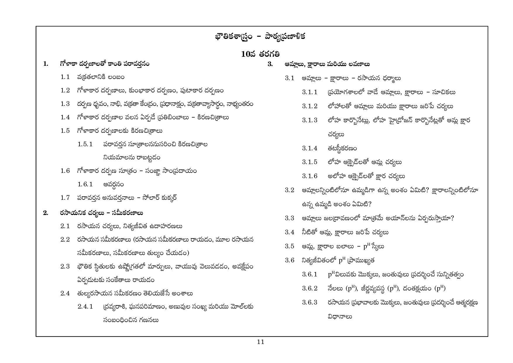 Telangana Board Physical Science (Classes VIII to X) Syllabus - Telugu Medium - Page 11