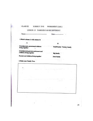 Worksheet for Class 3 EVS Assignment 35 Families Can Be Different