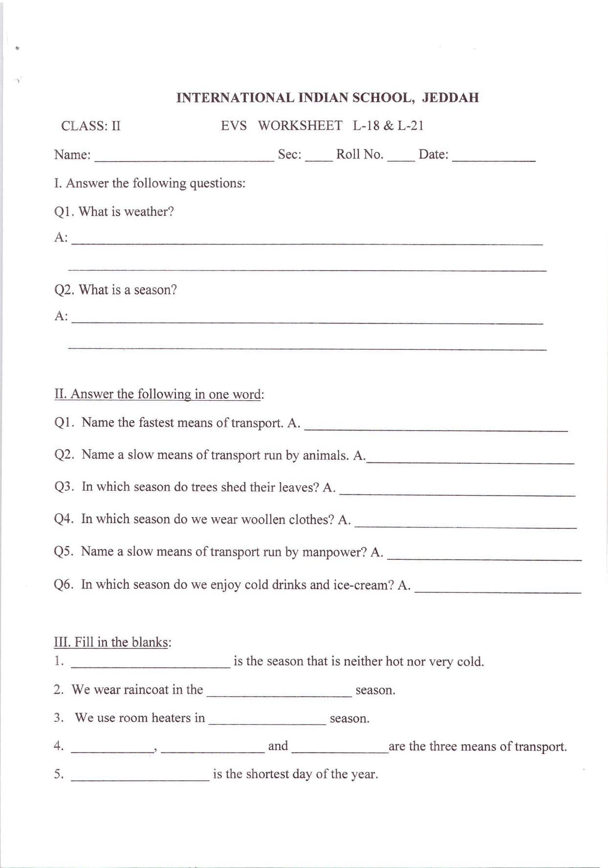 Worksheets for Class 2 EVS Assignment 4 - Page 2