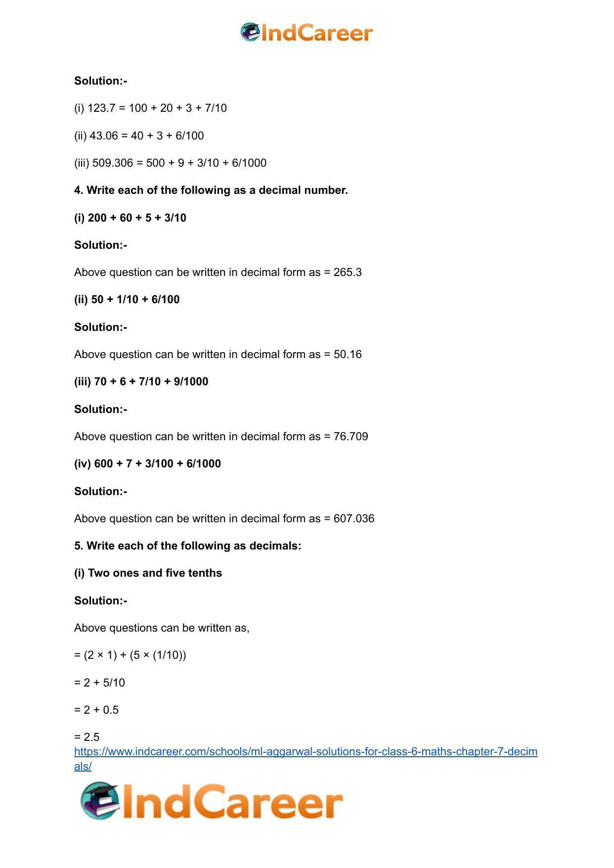 ML Aggarwal Solutions for Class 6 Maths Chapter 7- Decimals - Page 4