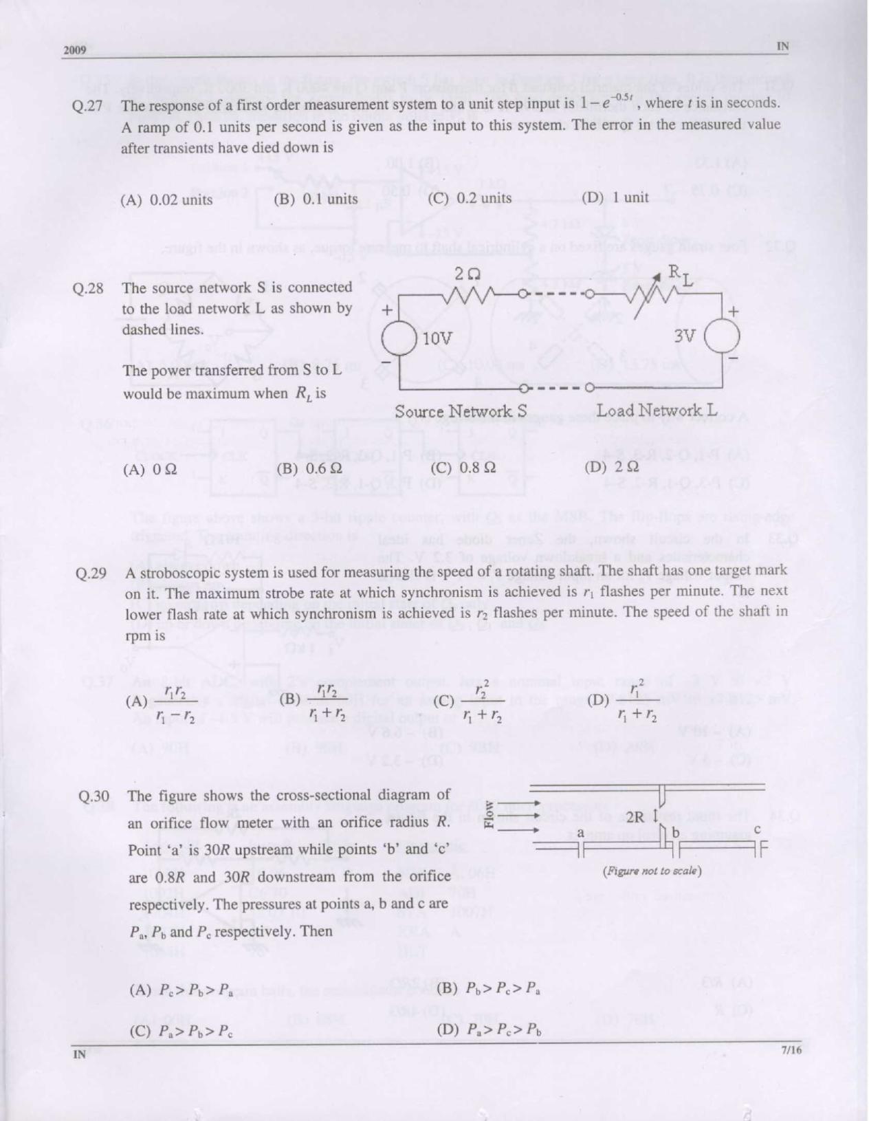 GATE 2009 Instrumentation Engineering (IN) Question Paper with Answer Key - Page 7