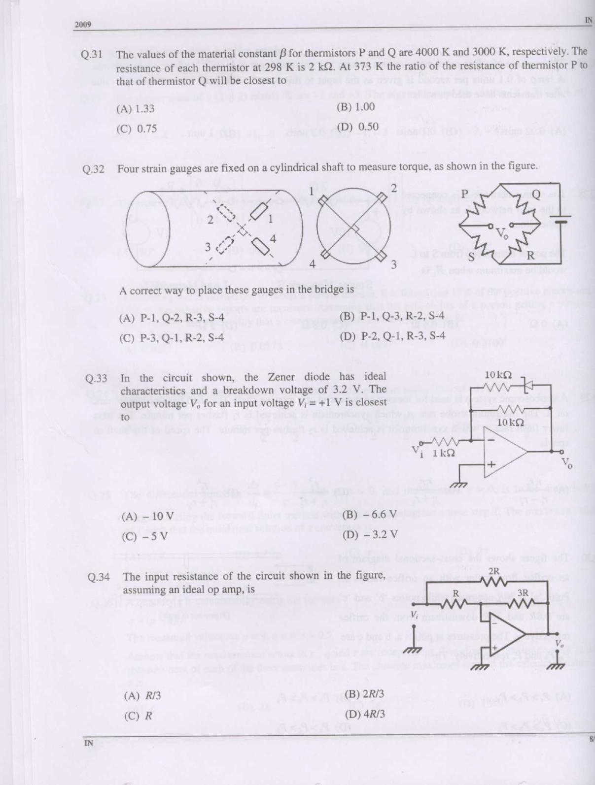 GATE 2009 Instrumentation Engineering (IN) Question Paper with Answer Key - Page 8