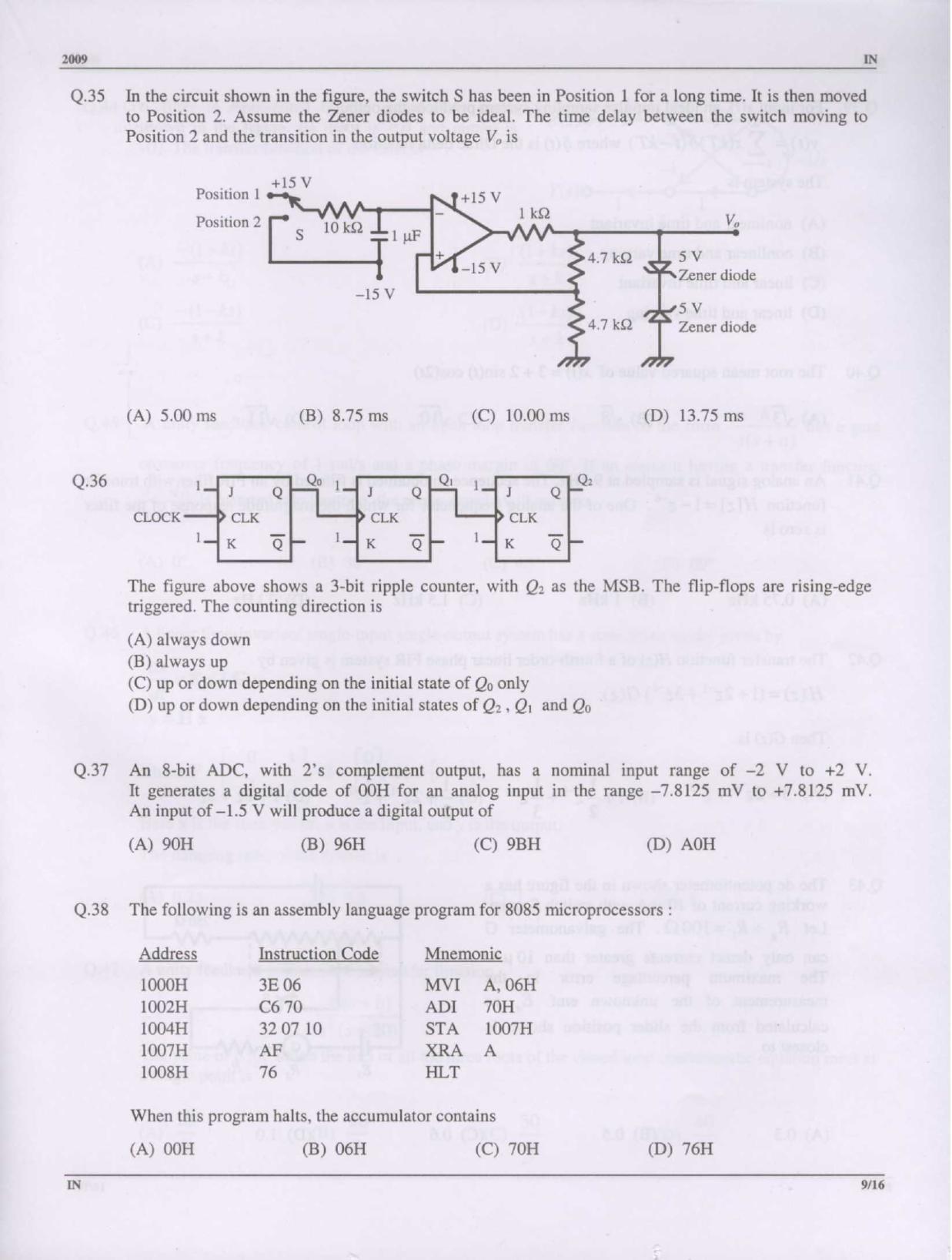 GATE 2009 Instrumentation Engineering (IN) Question Paper with Answer Key - Page 9