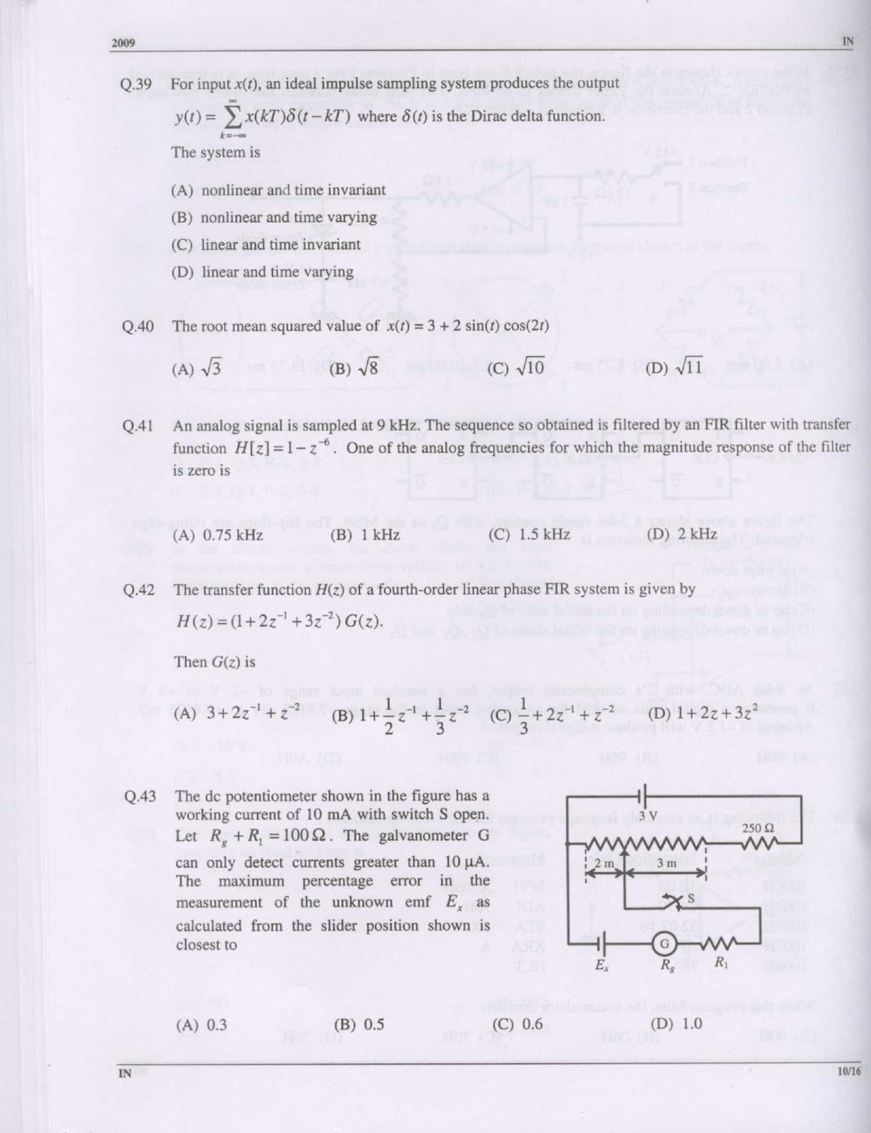GATE 2009 Instrumentation Engineering (IN) Question Paper with Answer Key - Page 10