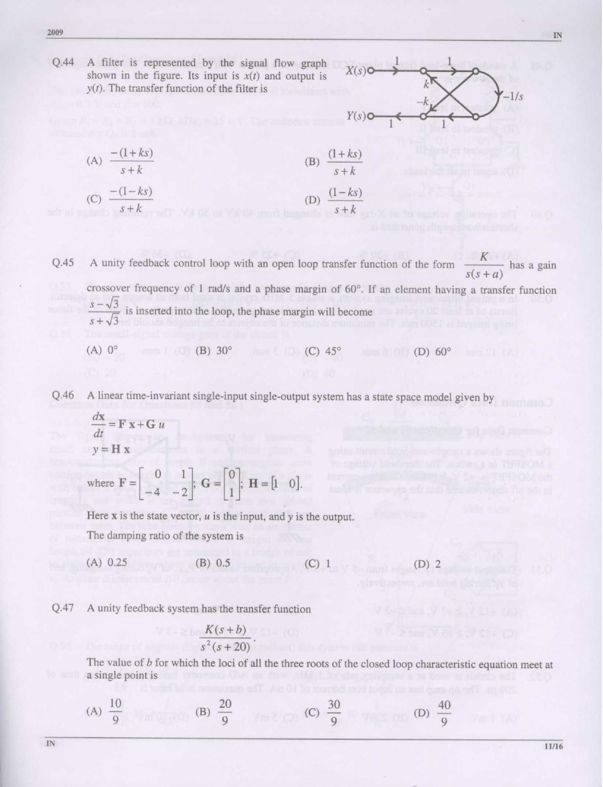 GATE 2009 Instrumentation Engineering (IN) Question Paper with Answer Key - Page 11