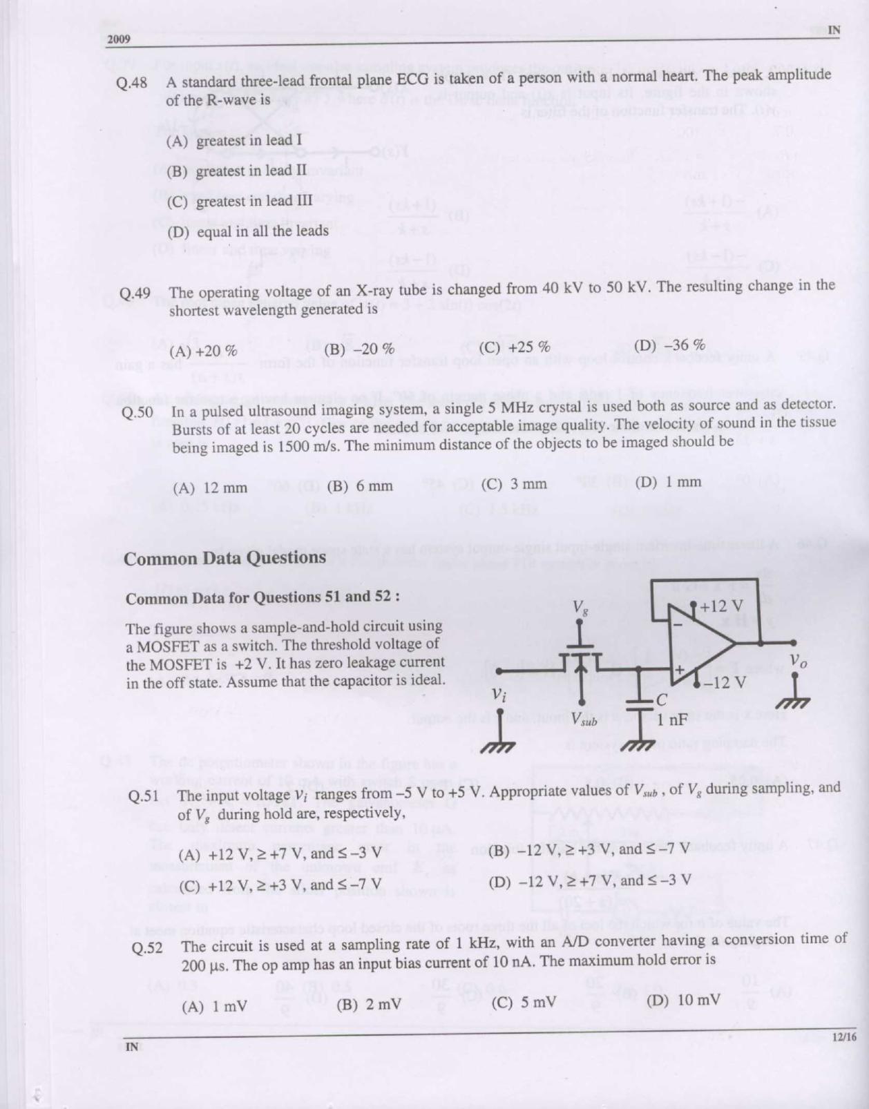 GATE 2009 Instrumentation Engineering (IN) Question Paper with Answer Key - Page 12