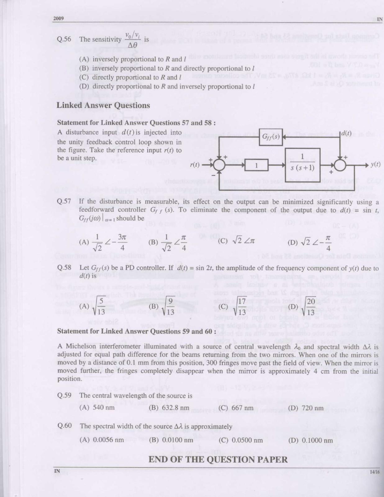 GATE 2009 Instrumentation Engineering (IN) Question Paper with Answer Key - Page 14