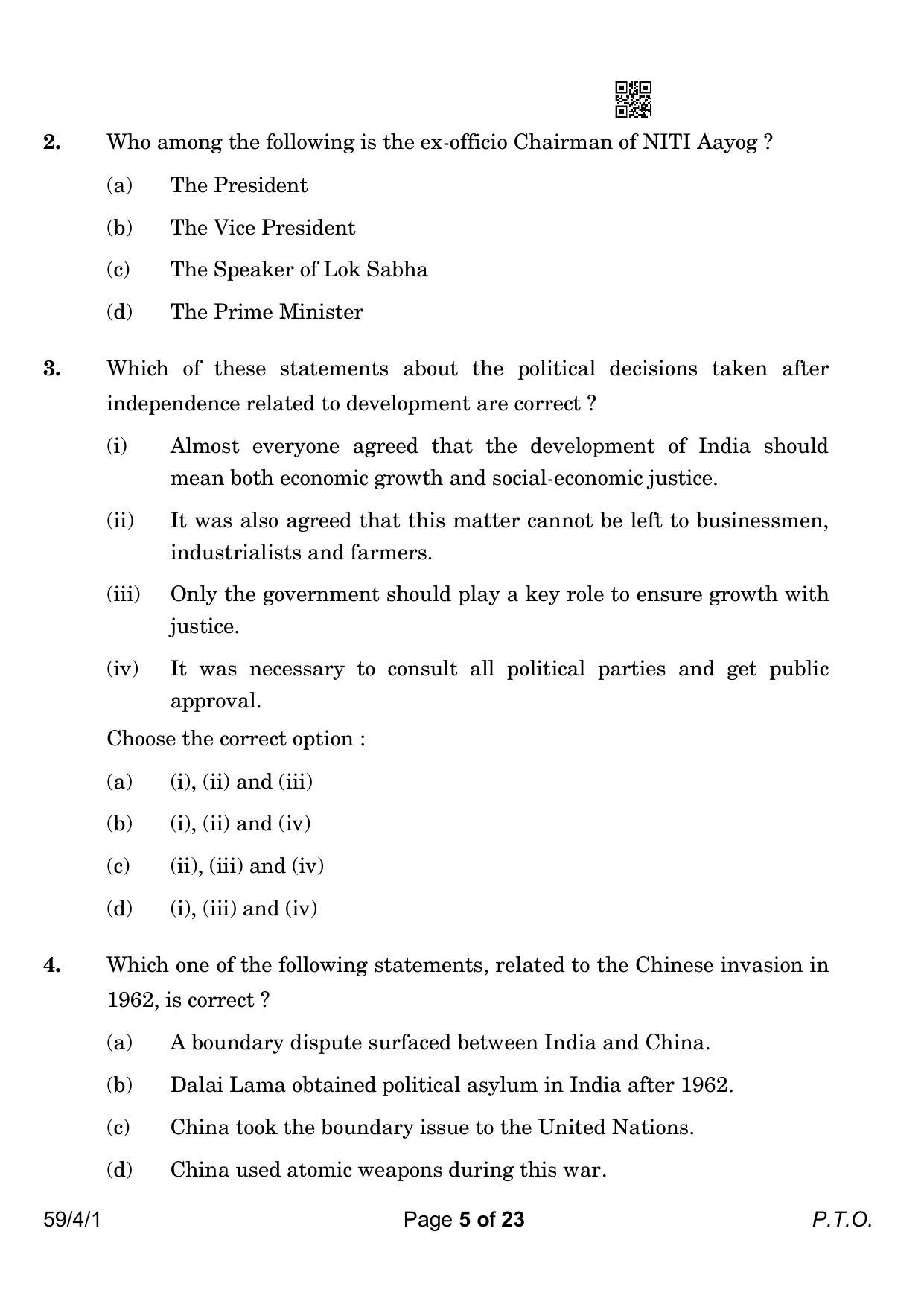 CBSE Class 12 59-4-1 Political Science 2023 Question Paper - Page 5