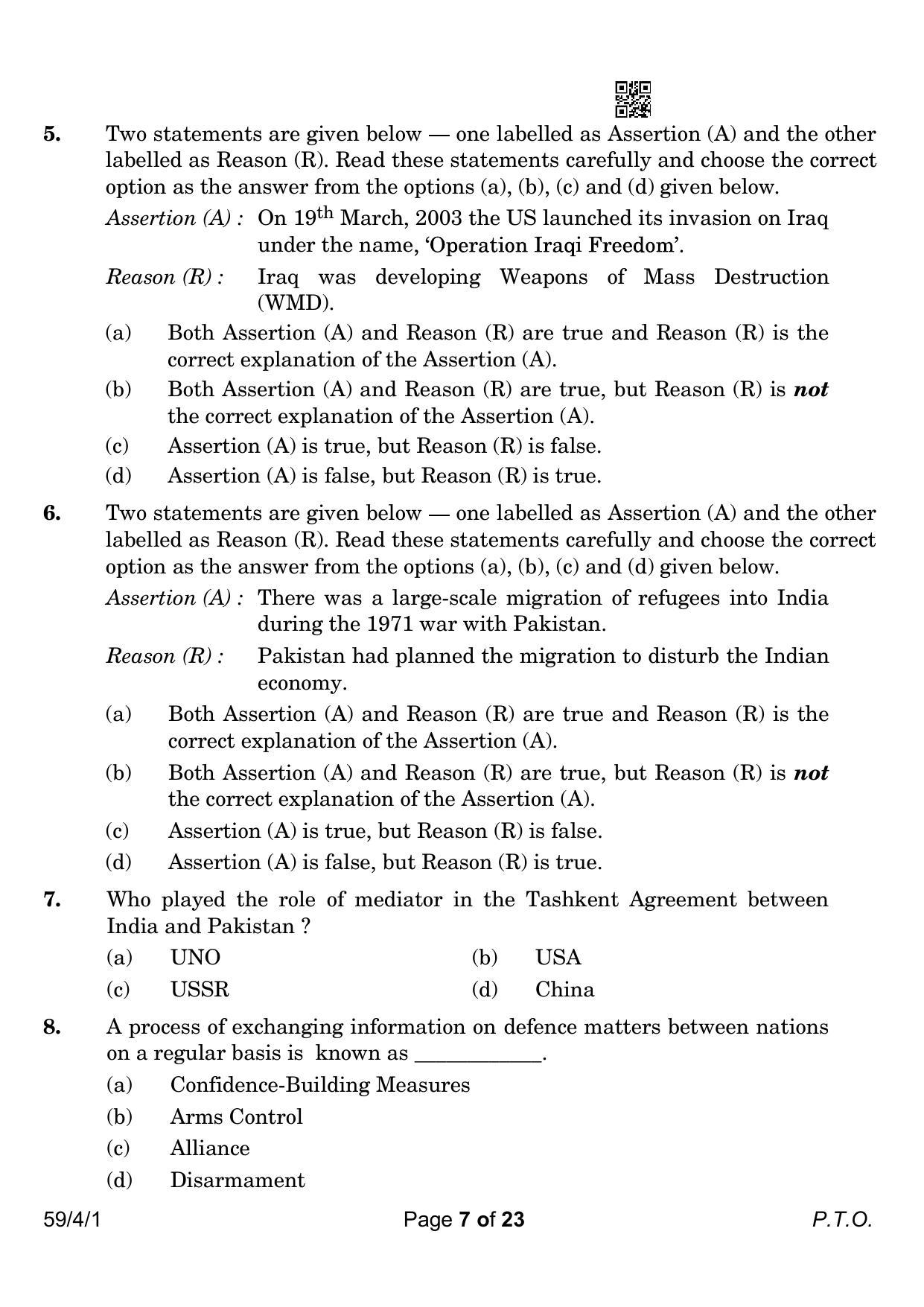 CBSE Class 12 59-4-1 Political Science 2023 Question Paper - Page 7