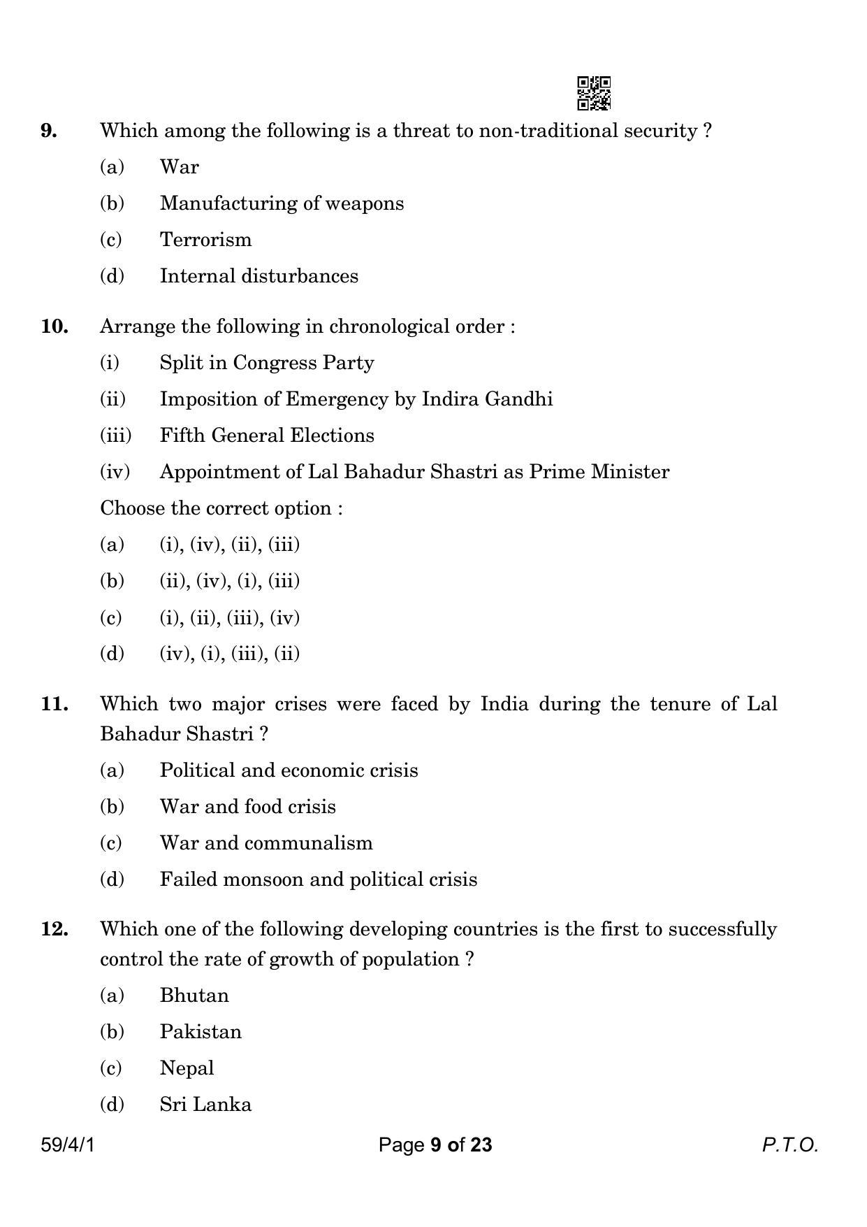 CBSE Class 12 59-4-1 Political Science 2023 Question Paper - Page 9