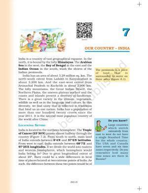 NCERT Book for Class 6 Social Science(Geography) : Chapter 7-Our Country – India
