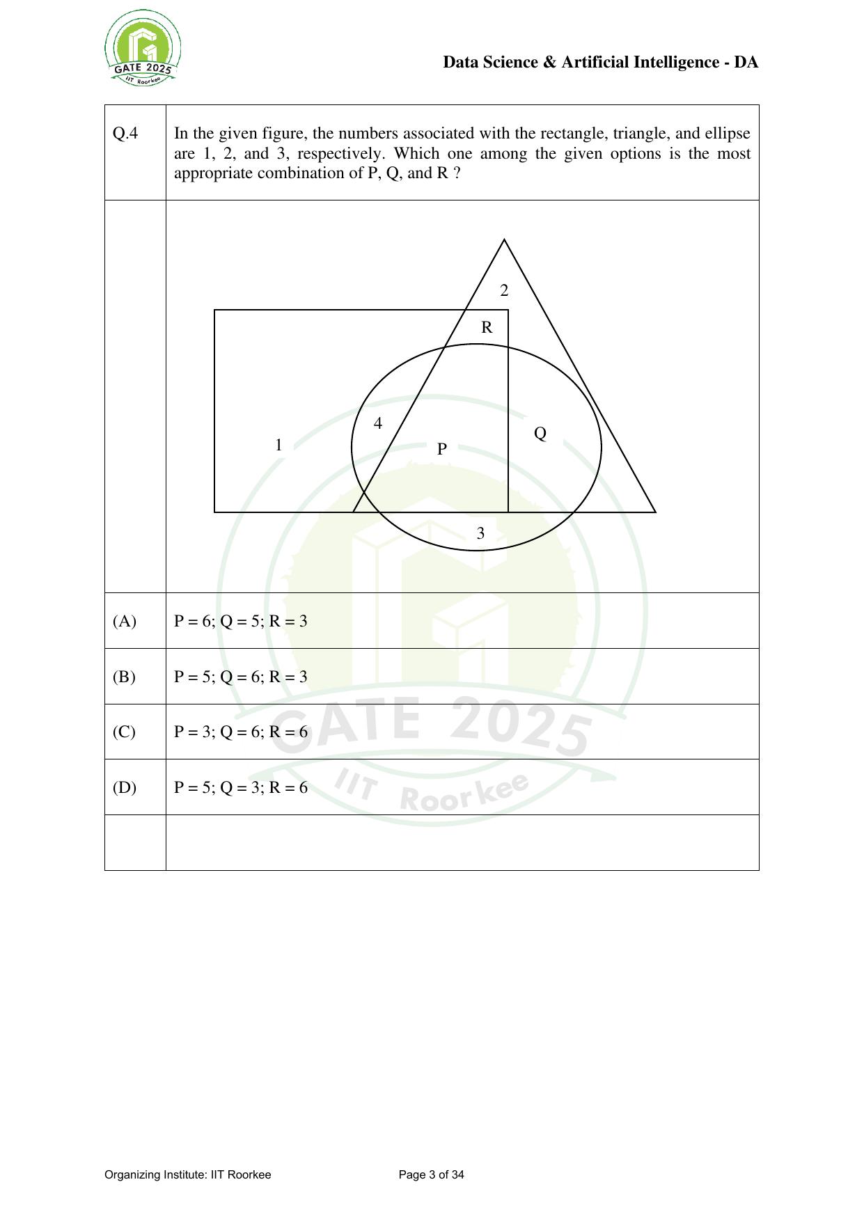 GATE 2025 Data Science and Artificial Intelligence (DA) Question Paper - Page 3