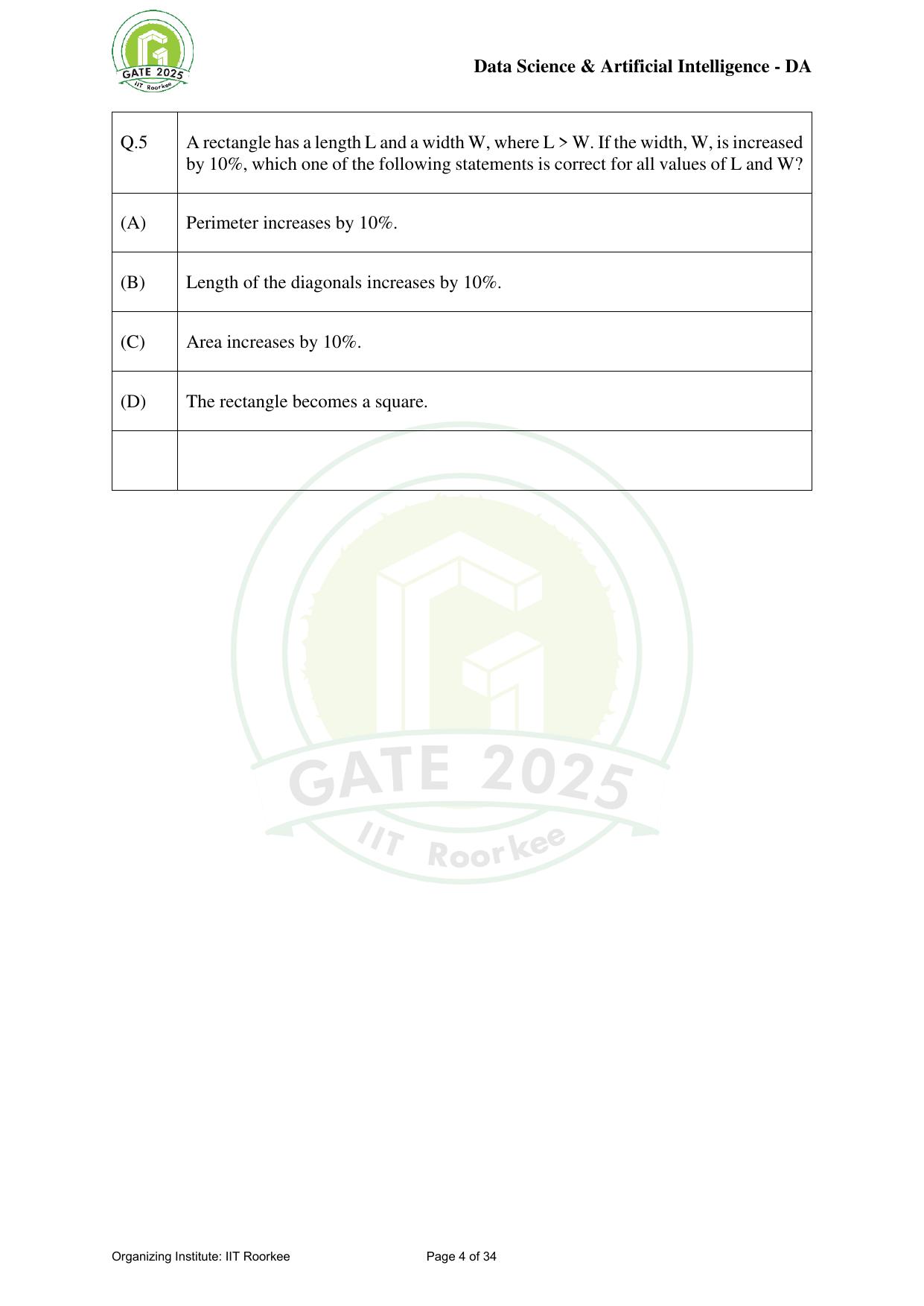 GATE 2025 Data Science and Artificial Intelligence (DA) Question Paper - Page 4