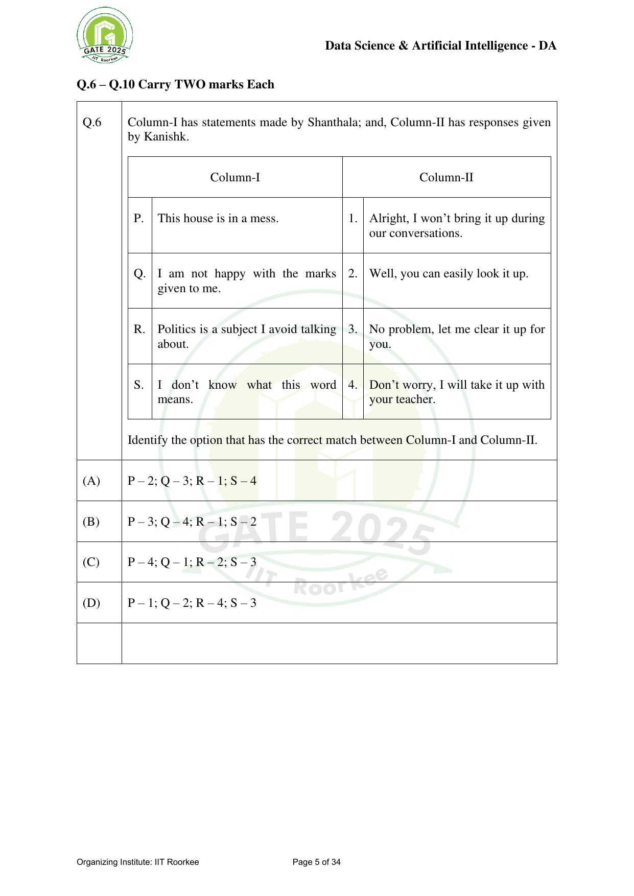 GATE 2025 Data Science and Artificial Intelligence (DA) Question Paper - Page 5
