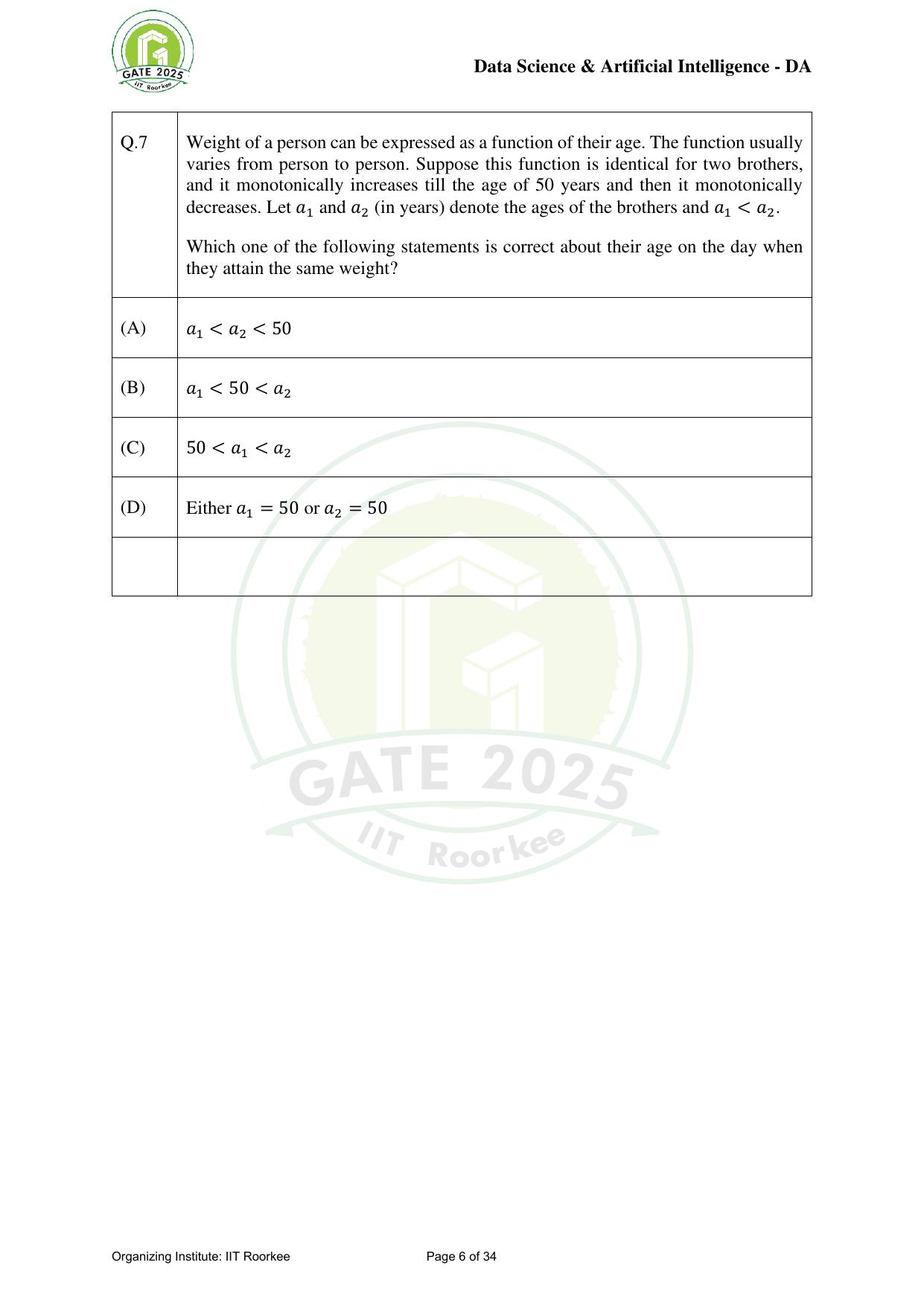 GATE 2025 Data Science and Artificial Intelligence (DA) Question Paper - Page 6