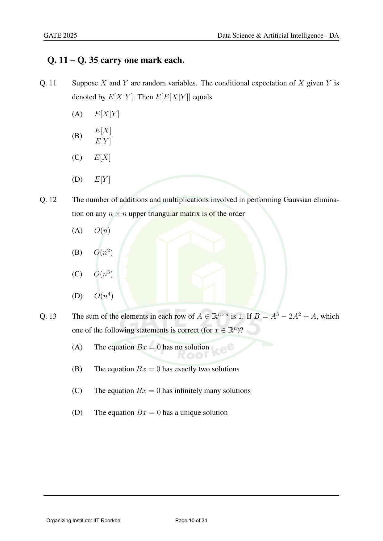 GATE 2025 Data Science and Artificial Intelligence (DA) Question Paper - Page 10
