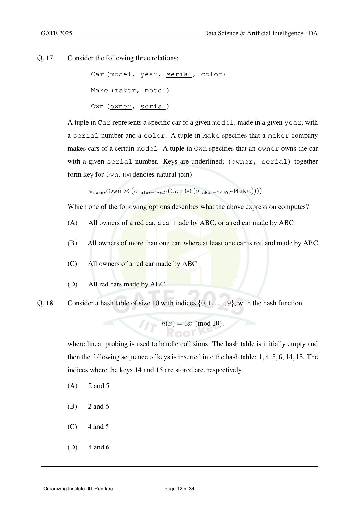 GATE 2025 Data Science and Artificial Intelligence (DA) Question Paper - Page 12