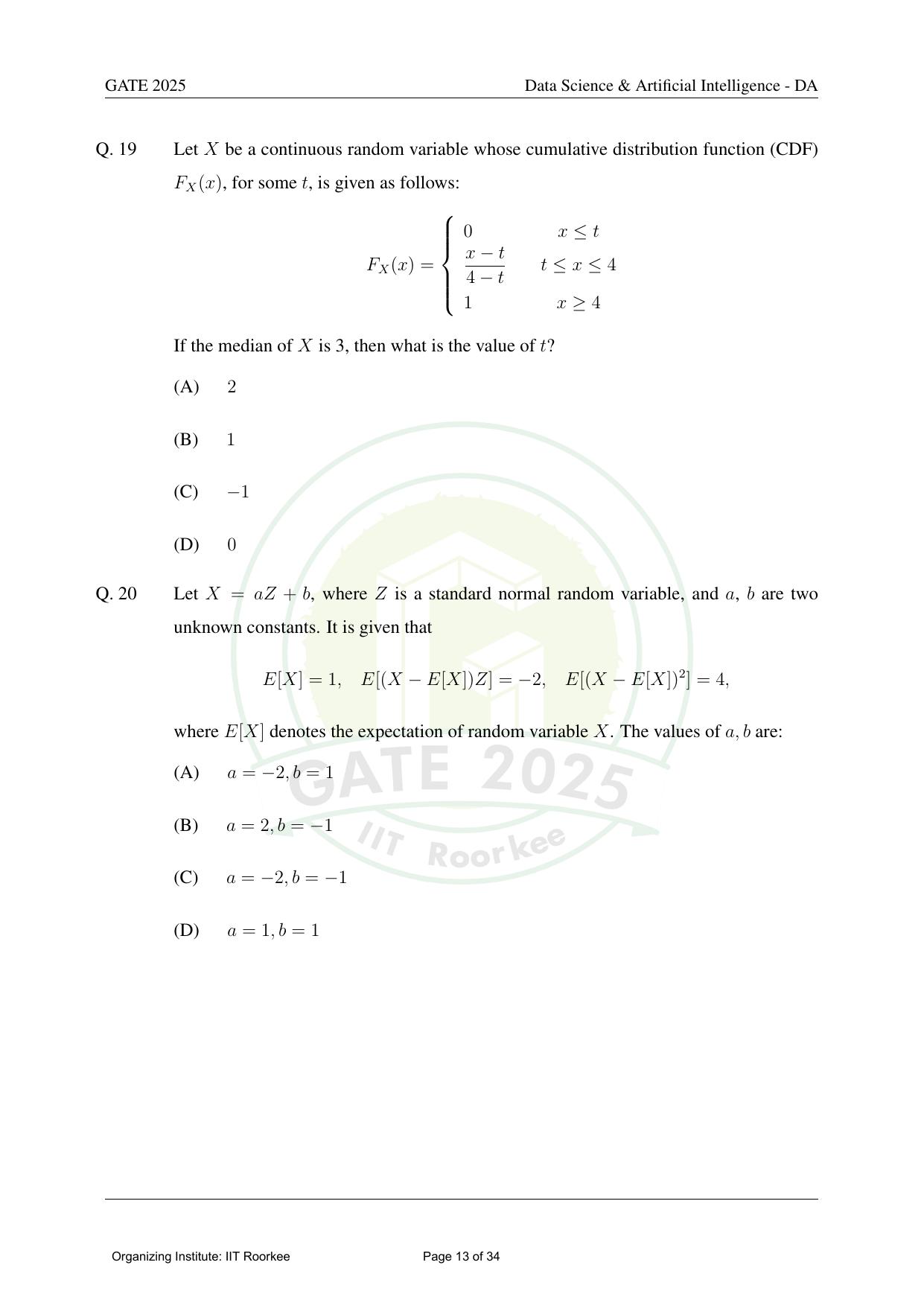 GATE 2025 Data Science and Artificial Intelligence (DA) Question Paper - Page 13