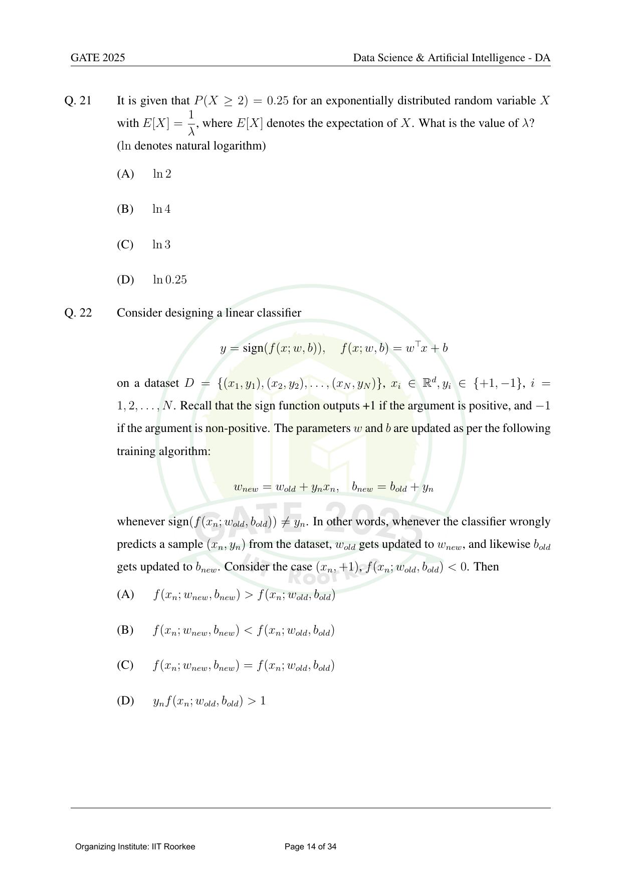 GATE 2025 Data Science and Artificial Intelligence (DA) Question Paper - Page 14