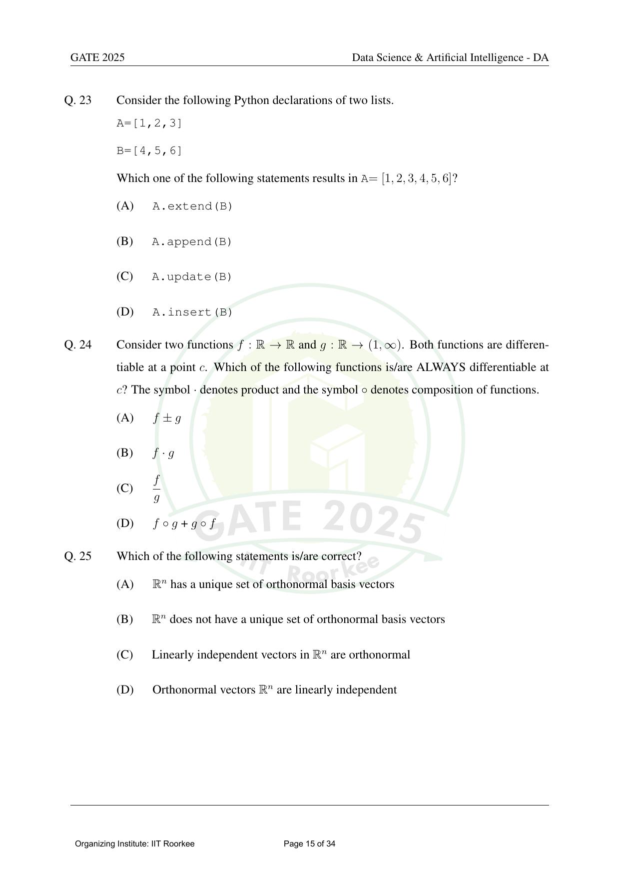 GATE 2025 Data Science and Artificial Intelligence (DA) Question Paper - Page 15