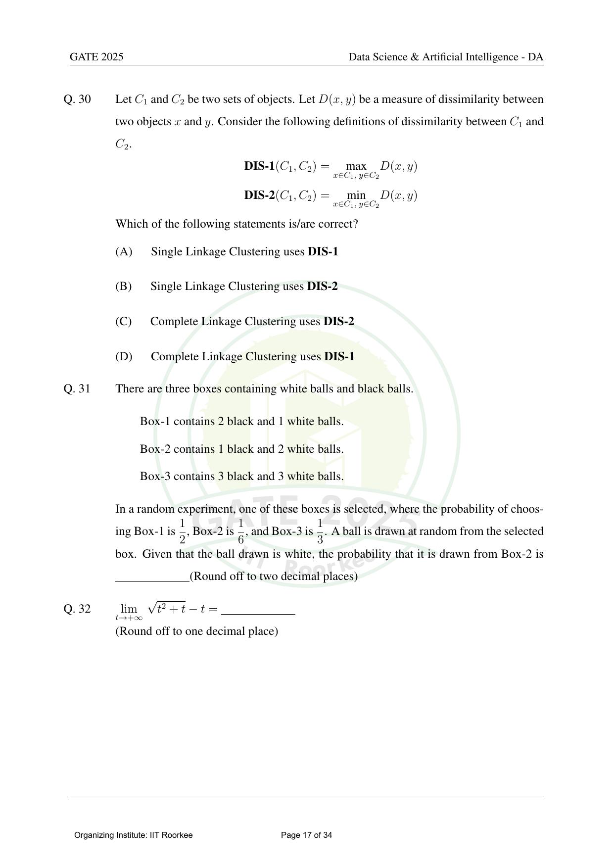 GATE 2025 Data Science and Artificial Intelligence (DA) Question Paper - Page 17