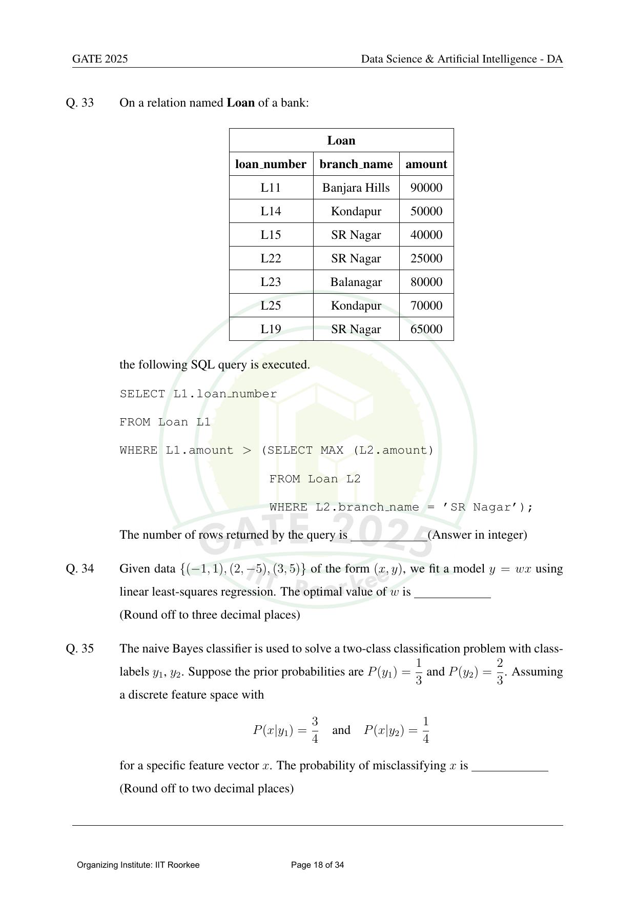 GATE 2025 Data Science and Artificial Intelligence (DA) Question Paper - Page 18