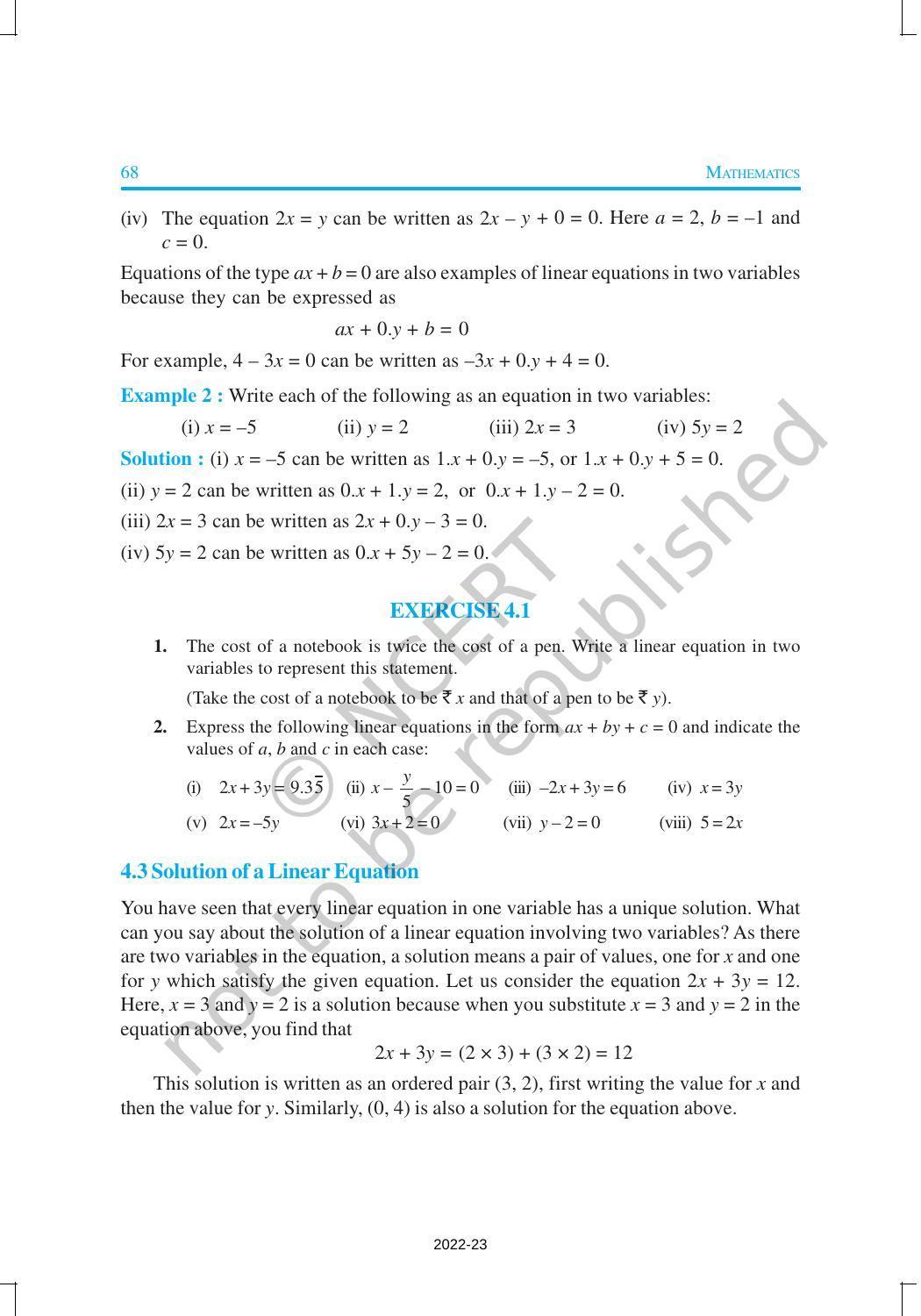 NCERT Book for Class 9 Maths Chapter 4 Linear Equations in Two Variables - Page 3