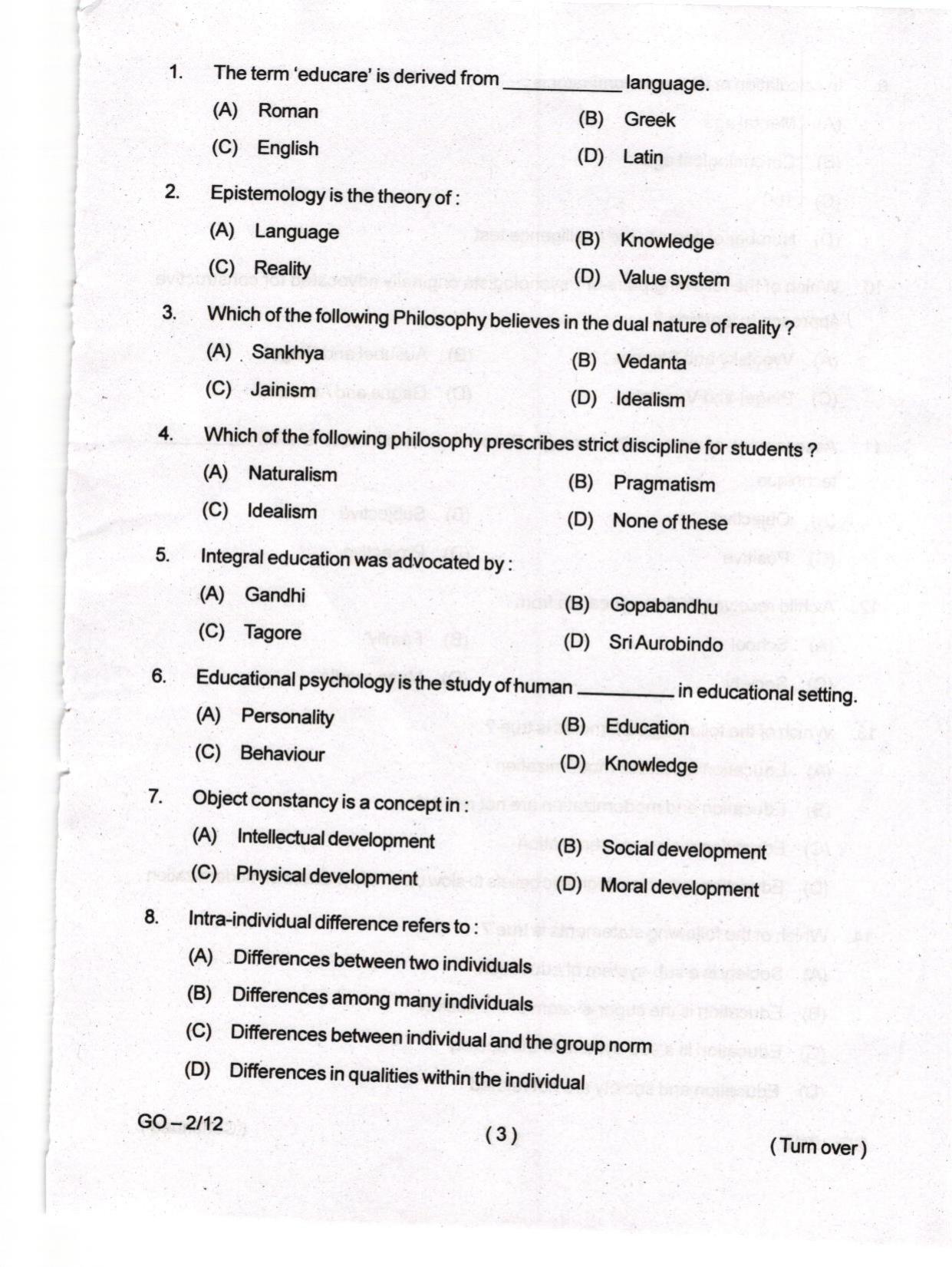 Odisha CPET 2024 EDUCATION Question Paper - Page 3