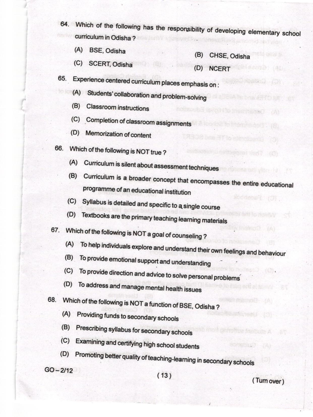 Odisha CPET 2024 EDUCATION Question Paper - Page 13